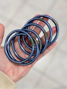 Metallic Navy Coil Bracelets - Set of 6